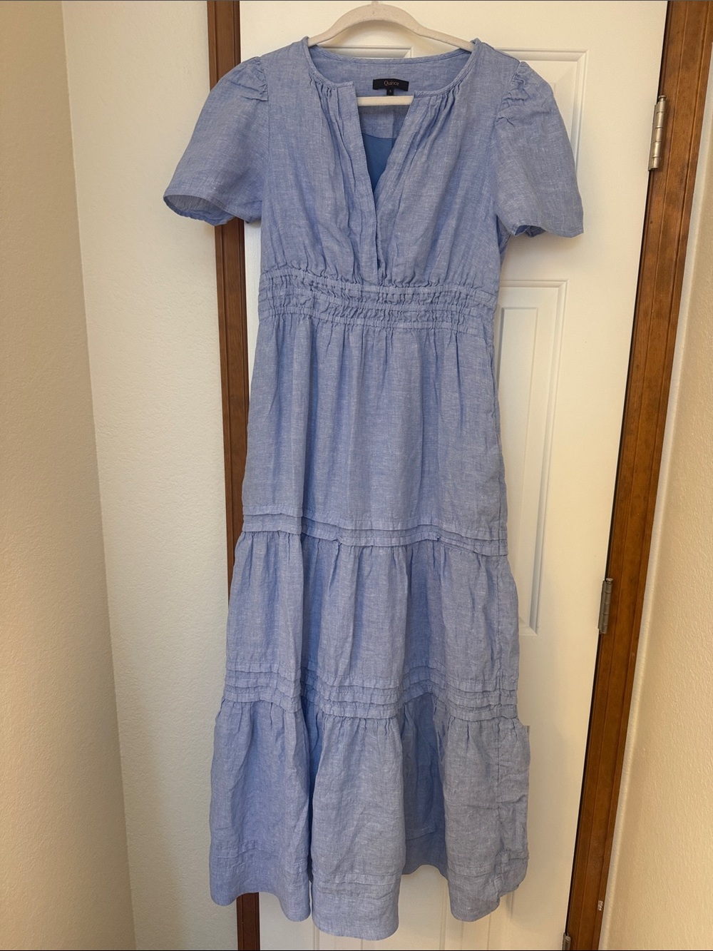 Quince Light Blue Tiered Maxi Dress